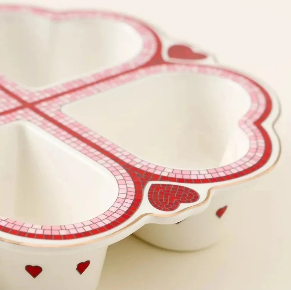 Anthro Bistro Tile Heart Muffin Pan 24k Gold Valentine Stoneware NWT